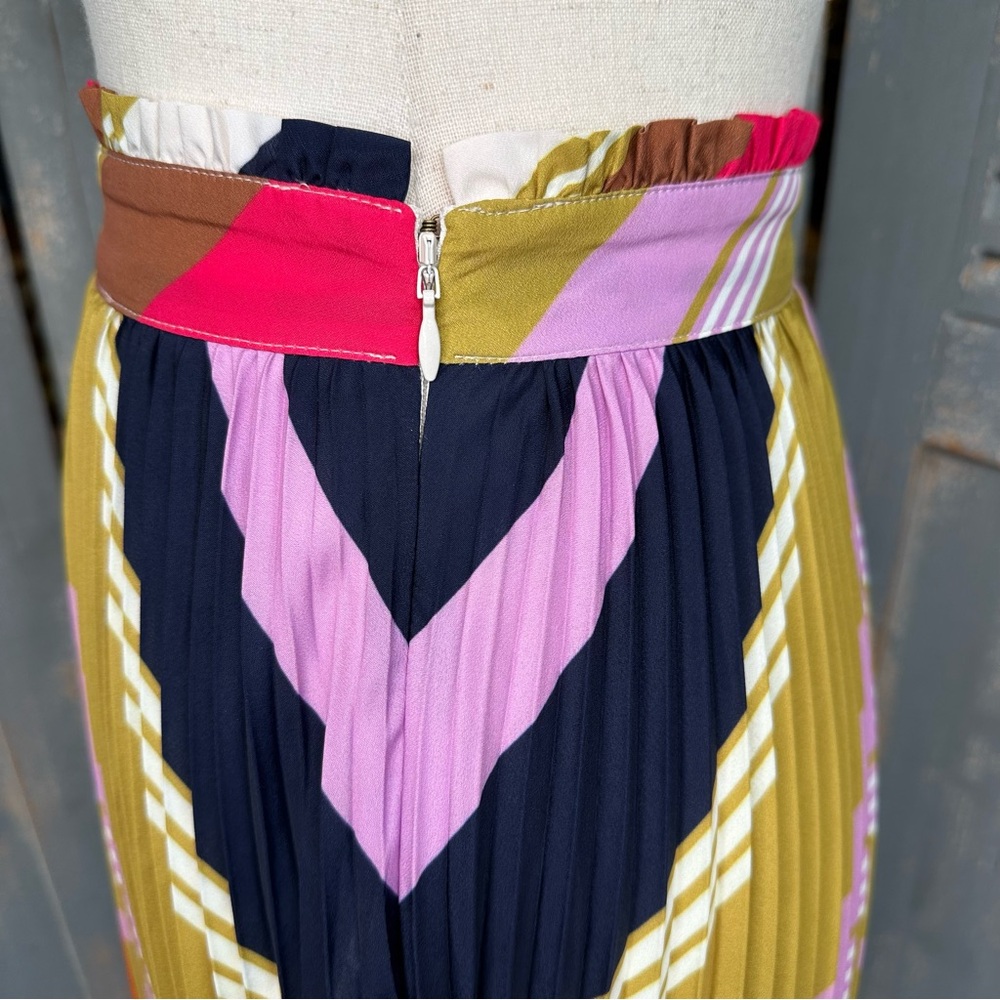 Pleated Chevron Midi Skirt in Multicolor Stripe - Picture 8 of 14